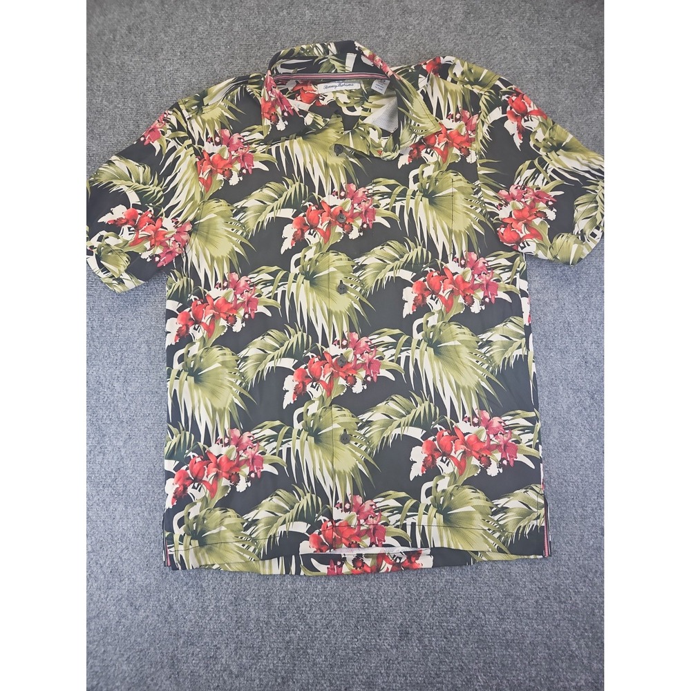 Tommy Bahama Shirt Mens S Black Silk Floral Hawaiian Short Sleeve New 1784